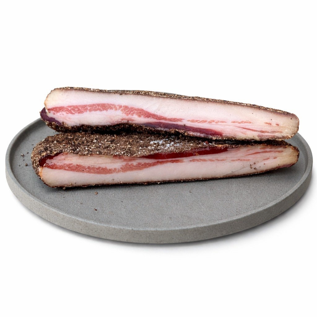 Guanciale Black Pepper 200g กวนชาเล่ คอหมูเคลือบพริกไทยดำตากแห้ง 200 กรัม