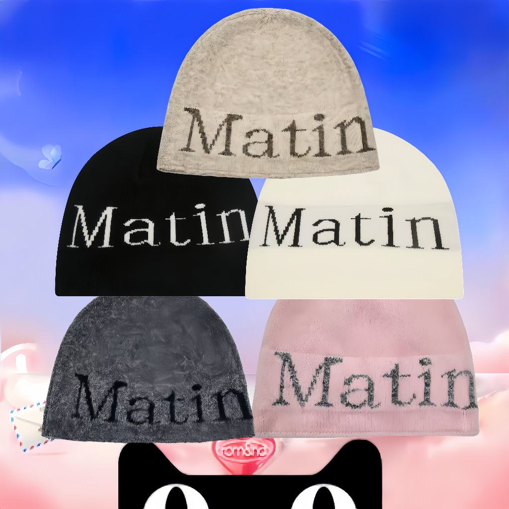 MATIN KIM - MATIN LOGO BOUCLE KNIT BEANIE หมวก ผ้าฝ้ายแท้ 【เป็นของแท้ 100%】