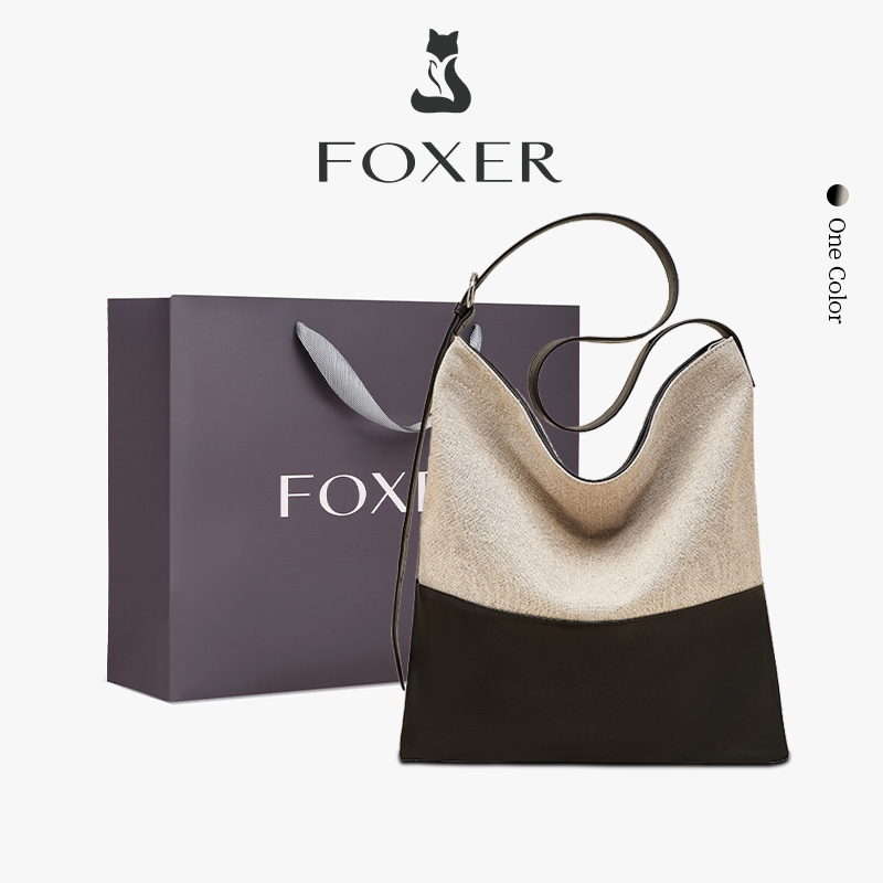 FOXER กระเป๋าผ้าสะพายไหล่ กระเป๋าผู้หญิงสีตัดกันสุดอินเทรนด์ กระเป๋าคุณภาพสูงจุของได้เยอะ