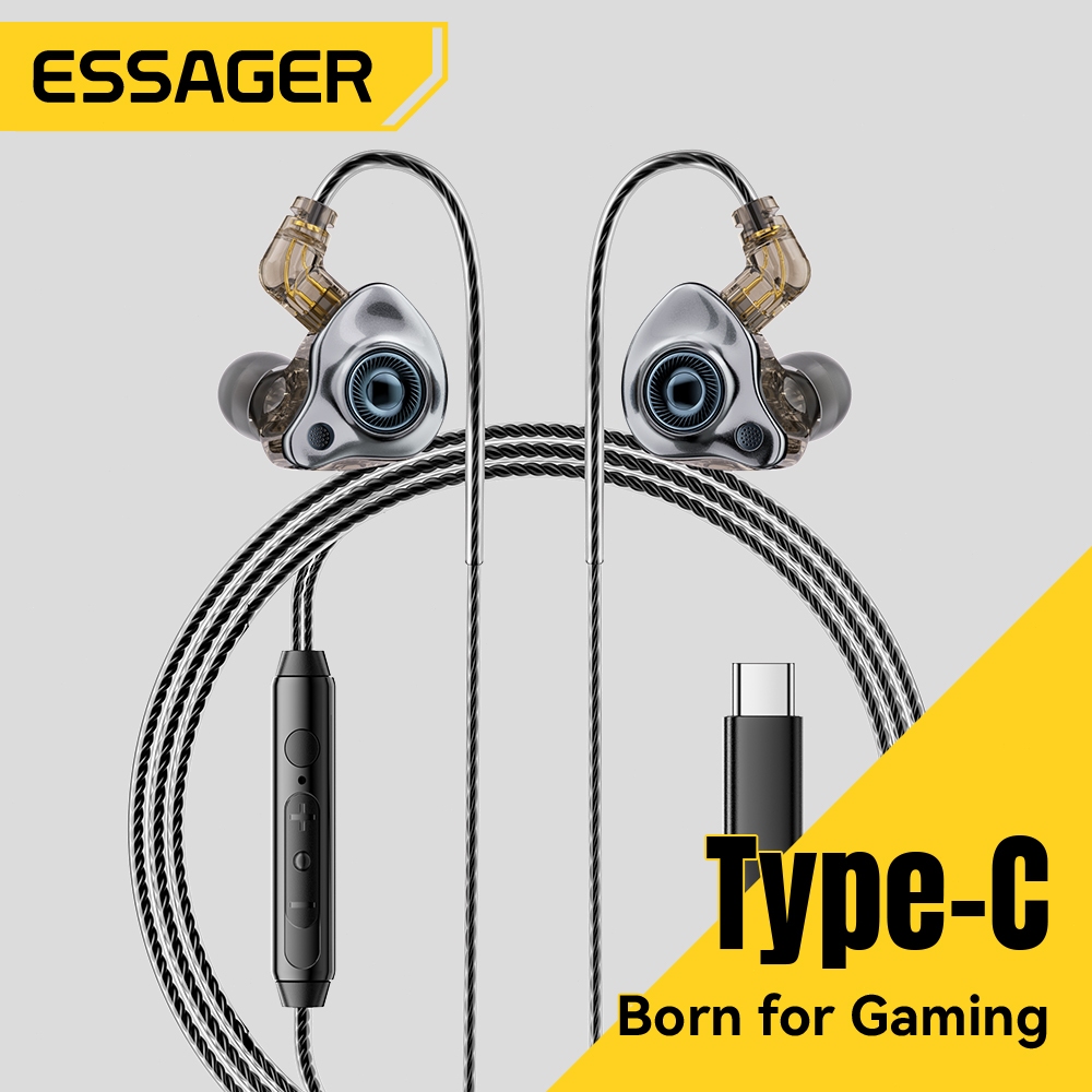 Essager หูฟังแบบมีสาย TPE ไมโครโฟนสำหรับเล่นเกมคุณภาพเสียงระดับไฮไฟ
