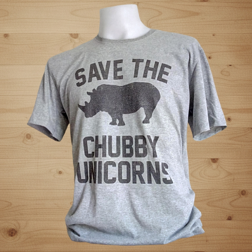 เสื้อยืดอนุรักษ์แรด Save The Chubby Unicorns t-shirts Chest size 32"-52" (ไซด์ใหญ่สุดรอบอก 52 นิ้ว)