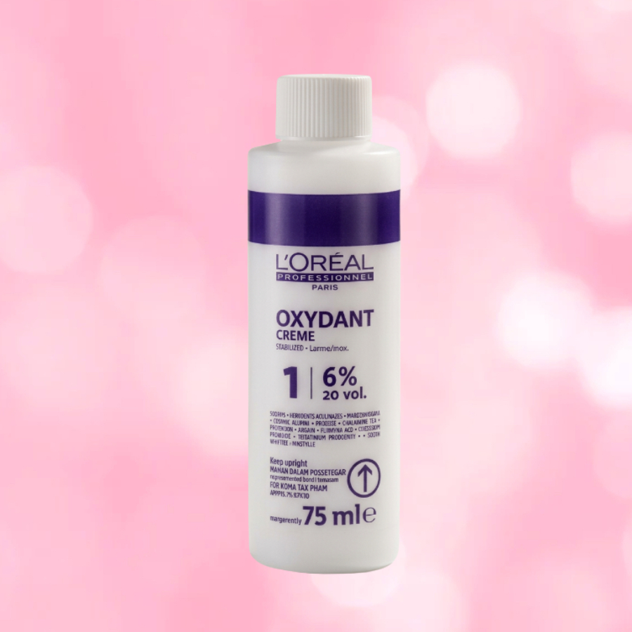 LOREAL Oxydant Creme 6% 20 Vol. 75 ML.ครีมผสมผลิตภัณฑ์ย้อมผมหรือเปลี่ยนสีผมทำให้สีผมสว่างขึ้นและช่วยให้เม็ดสีติดทนนาน