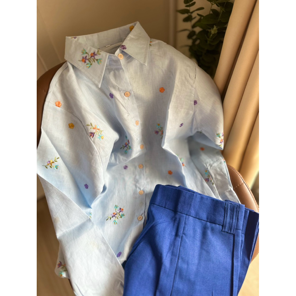 เสื้อลินินปักลายดอกไม้💐 ผ้าแท้ เกรดพรีเมี่ยม มินิมอล มินิใจ มีไซค์ค่ะ