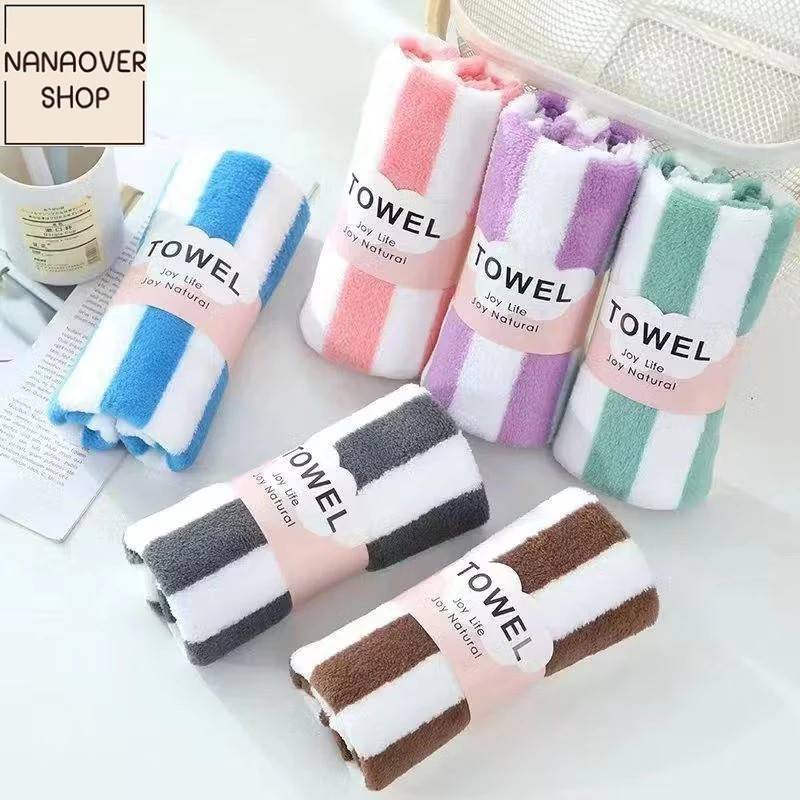 NANAOVER ส่งฟรี!! ผ้าเช็ดหน้า ผ้าเช็ดผม ผ้าเช็ดขนเป็นลายริ้ว ขนาด 35x75 ซม. แพ็คละ 6 ผืน!!