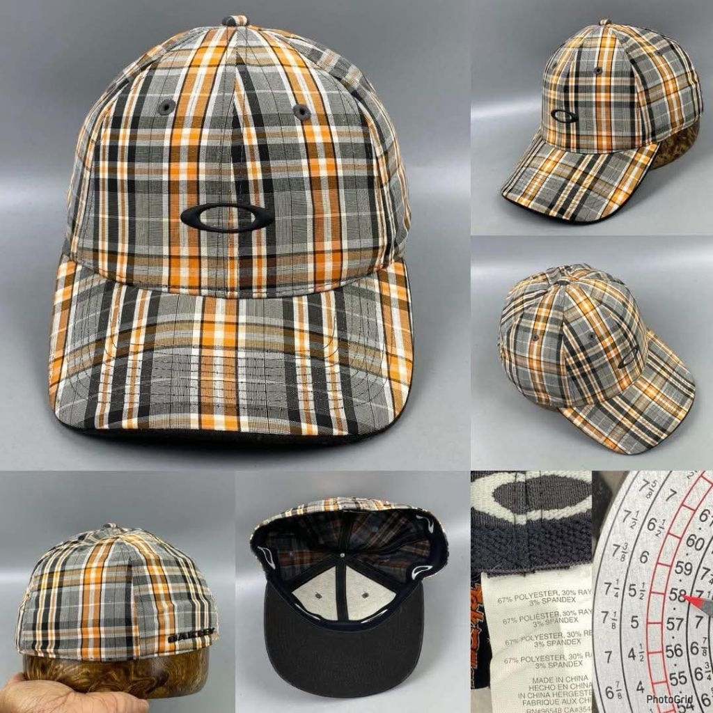 [ของแท้ 100%] หมวก Oakley ลายสก็อต Plaid ส้ม-เทา ทรงสวย ผ้ายืด Flexfit ใส่สบาย