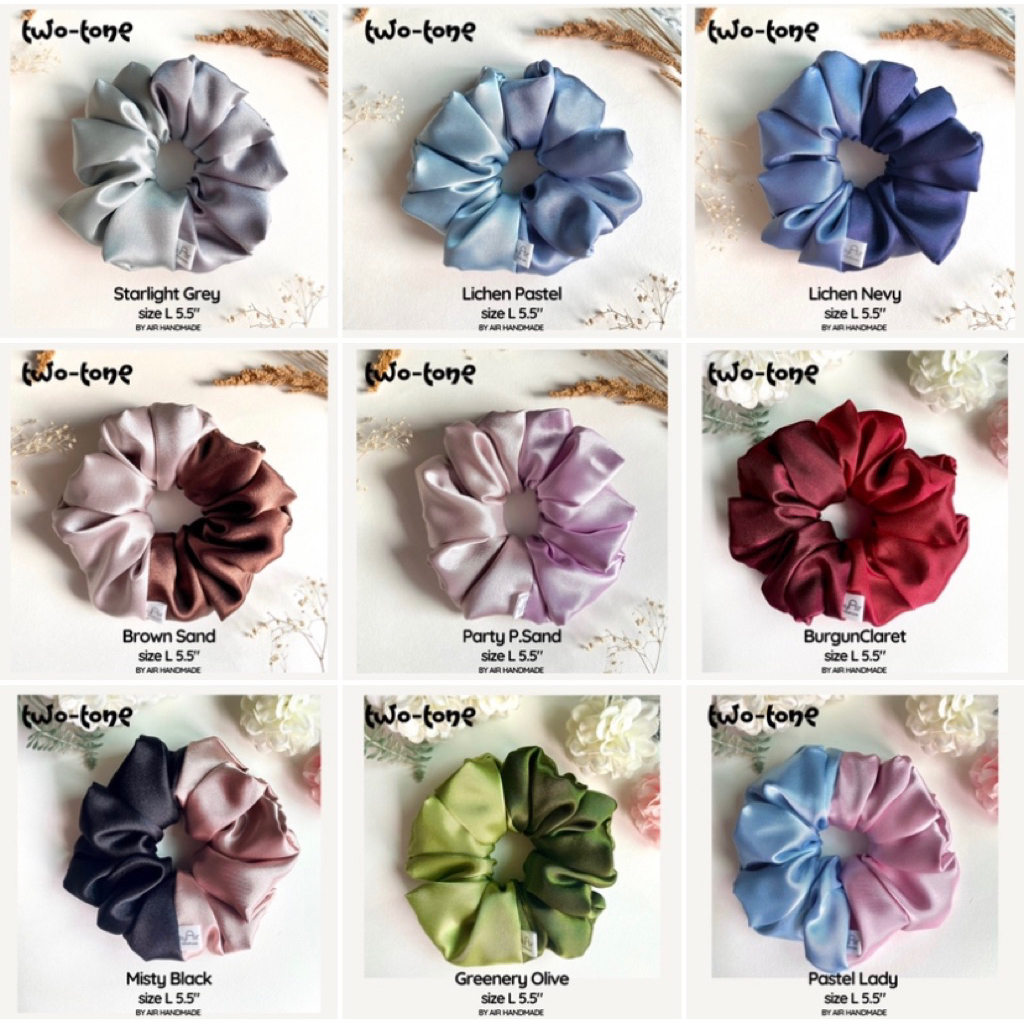SCRUNCHIE  ยามมัดผมผ้าซาติน สองสี Smooth Satin Two-Tone size L 5.5"