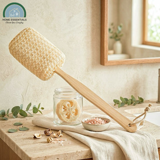 ใยบวบฟองน้ำขัดผิวด้ามไม้ / แปรงขัดตัวด้ามยาวสำหรับอาบน้ำ