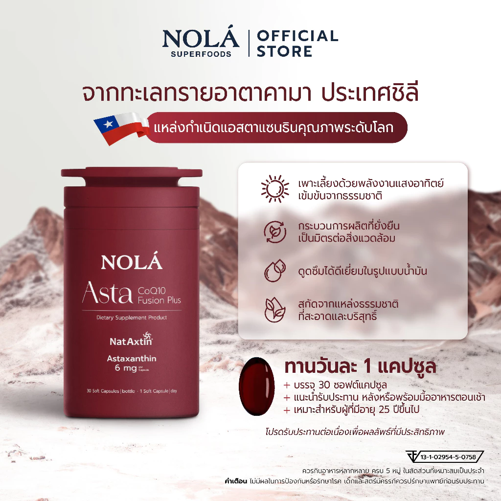 NOLA Asta CoQ10 Fusion Plus แอสตาแซนธิน 6mg 30 Soft Capsules thumbnail 6