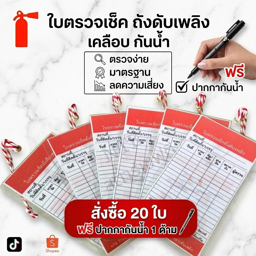 ใบตรวจเช็คถังดับเพลิง แบบเคลือบกันน้ำ เช็คเพื่อความปลอดภัย