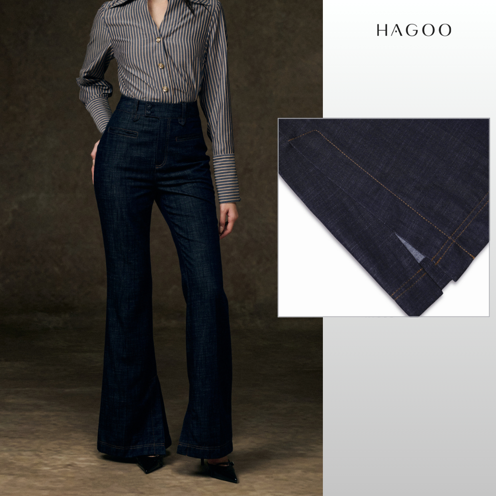 HAGOO กางเกงขาม้า เอวสูง ผ่าด้านข้าง ลุคสุภาพ [Q742]