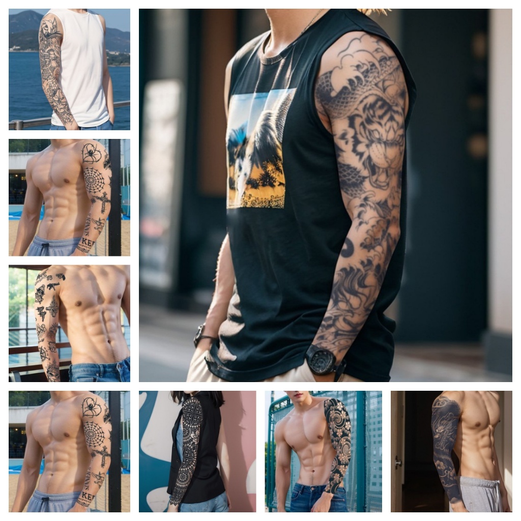 QB แทททูเต็มแขน Magic Tattoo กันน้ำติดทนนาน 15วัน สติ๊กเกอร์รอยสักสมุนไพร สักขา สักลายติดทนนาน รอยสักชั่วคราว