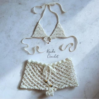 เสื้อสายเดี่ยวตาข่ายถักโครเชต์ (จัดส่งภายใน2วัน) crochet mesh top 100% handmade