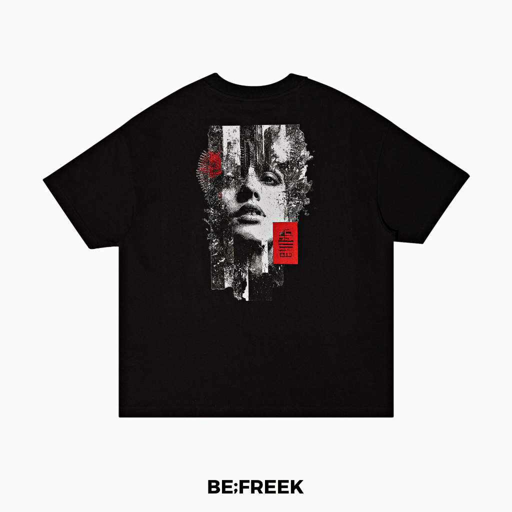 BE;FREEK เสื้อยืดสกรีนลาย FACE OFF  ทรง OVERSIZE สีดำ FACE OFF OVERSIZE BLACK  T-SHIRT