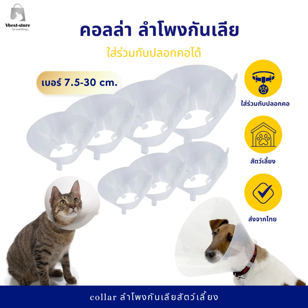 คอลล่ากันเลียแบบใส ใส่กับปลอกคอได้ ลำโพง สัตว์เลี้ยง อุปกรณ์กันเลีย สุนัข แมว Pet Collar