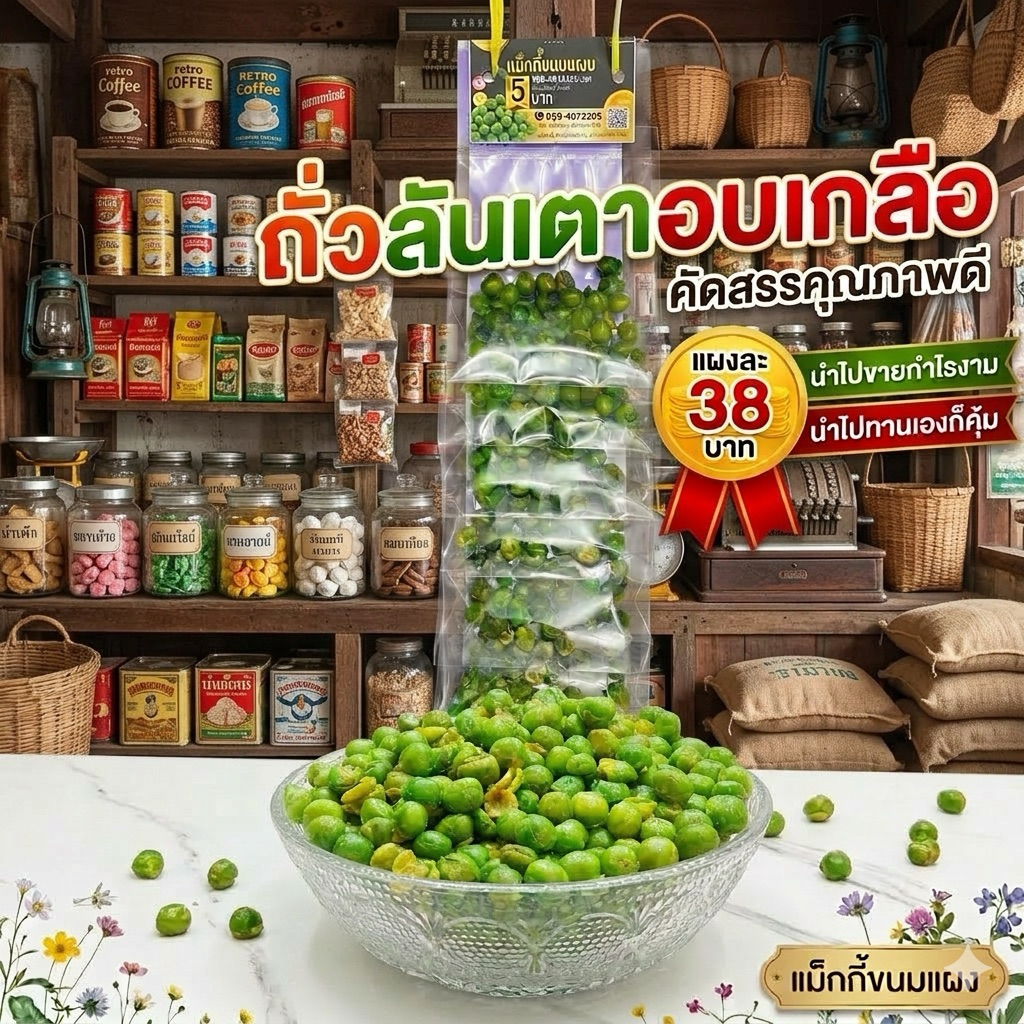 ขนมแผงถั่วลันเตาอบเกลือ