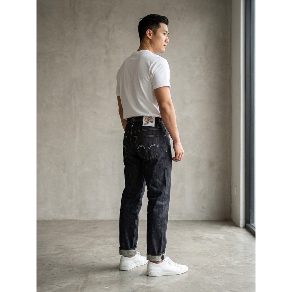 𝐔𝐙𝐘 𝐕𝐢𝐧𝐭𝐚𝐠𝐞 𝟏𝟕𝐨𝐳. 𝐉𝐚𝐩𝐚𝐧 𝐑𝐞𝐝 𝐒𝐞𝐥𝐯𝐞𝐝𝐠𝐞 𝐓𝐡𝐞 𝐌𝐚𝐬𝐭𝐞𝐫𝐩𝐢𝐞𝐜𝐞 𝐨𝐟 𝐃𝐞𝐧𝐢𝐦 กางเกงยีนส์ผู้ชายทรงกระบอกผ้าญี่ปุ่นริมแดง สินค้าลิขสิทธิ์