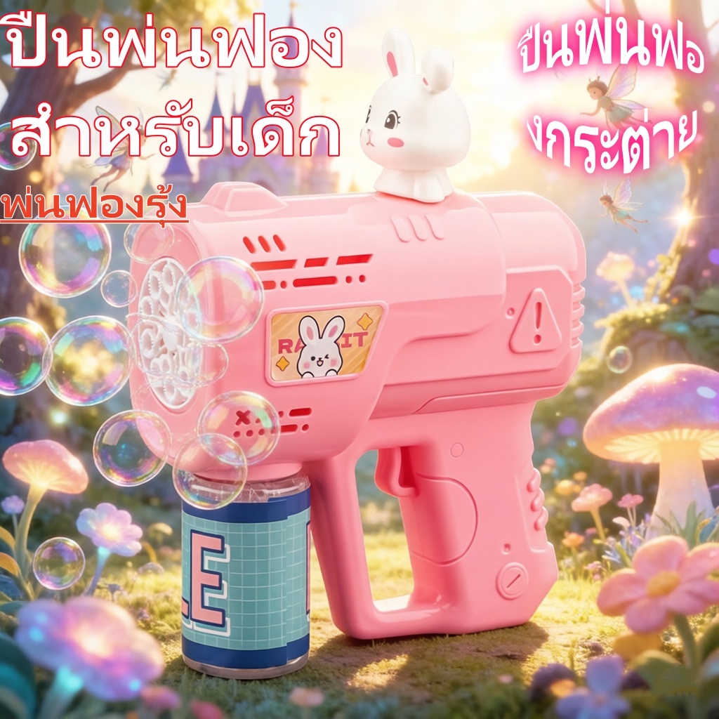 ปืนเป่าฟอง 10 รู ไฟ LED แถมน้ำยาฟอง เป่าฟองเยอะของเล่นเด็กงานแต่ง