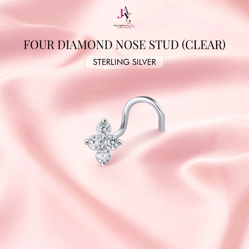 Piercingroom by Jay Four diamond Nose Stud (Clear) จิวจมูก เงินแท้ (ราคาต่อชิ้น)