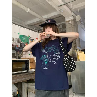 A021เสื้อยือคอตตอนสไตล์เกาหลีลายเห็ดคลาสสิคพร้อมลายหนังสือสวยๆน่ารักสุดๆ【ส่งจากไทย】📞
