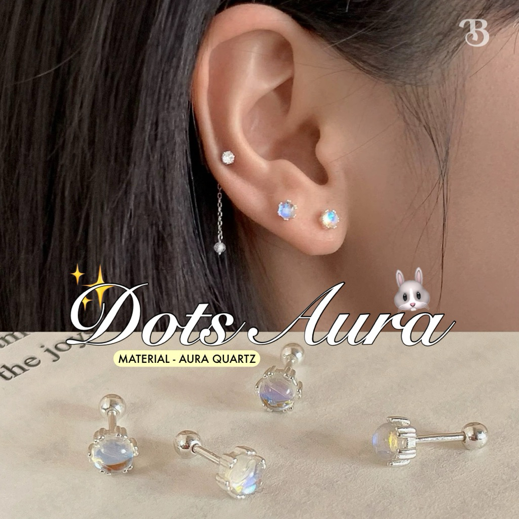 ꒰ (ราคาต่อคู่) ต่างหู Dots Aura ต่างหูจิว ใส่ติดตัว ( เปลี่ยนสีเวลาโดนแสง ) ไม่แพ้ไม่บวม ก้านเงินแท้  - Burwoodstore