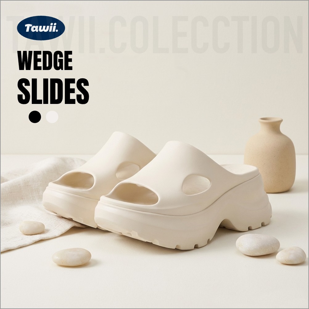 Tawii. Wedge Slides รองเท้าแตะผู้หญิง 7CM ก้นหนา ระบายอากาศดี