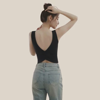 WsimpleBra | Gaia Crop Top เสื้อกล้าม ทรงครอป ไขว้หลัง มีบราในตัว เลิกใส่ชุดชั้นในและซิลิโคลปิดจุก