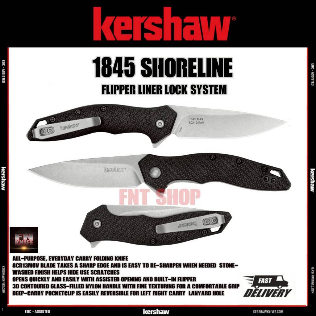 มีดพับ Kershaw Shoreline Liner Lock Assisted Knife Black FRN 1845