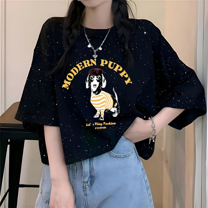 เสื้อครอปคนอ้วนไซส์ใหญ่ Oversize เสื้อผ้าสาวอวบ เสื้อยืดแฟชั่นผู้หญิงแบบหลวมสไตล์เกาหลี สกรีนลายวินเทจ กําลังฮิตใหม่