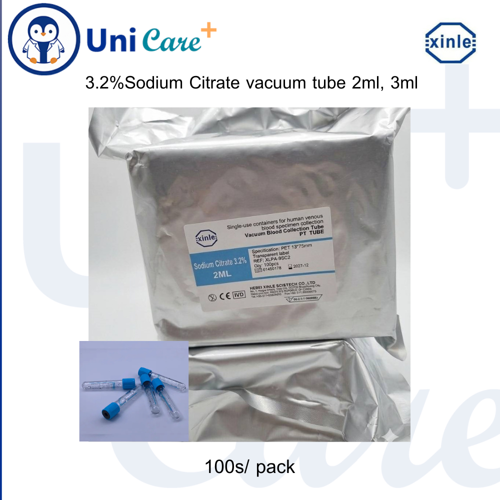 หลอดเก็บตัวอย่างเลือด 3.2% Sodium Citrate vacuum tube 2ml, 3ml (100 หลอด / แพ็ค)