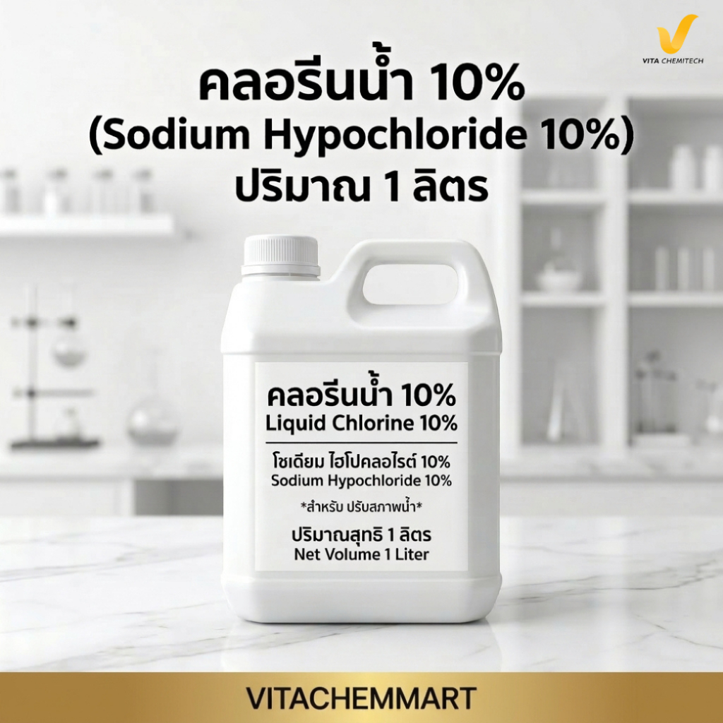 คลอรีนน้ำ 10% (Sodium Hypochlorite)ปริมาณ1ลิตร