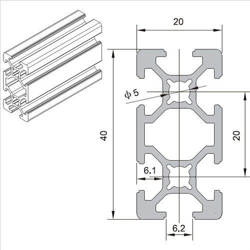 Aluminum Profile 2040 T20 (แบ่งตัด)