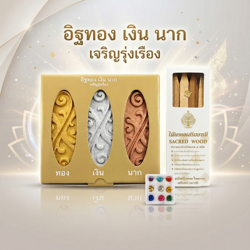 ไม้มงคล อิฐมงคล พลอยนพเก้า พลอย9สี ชุดอุปกรณ์สำหรับพิธีตั้งศาล I ชุดเจิมมงคล แผ่นดวง แผ่นทองเหลือง