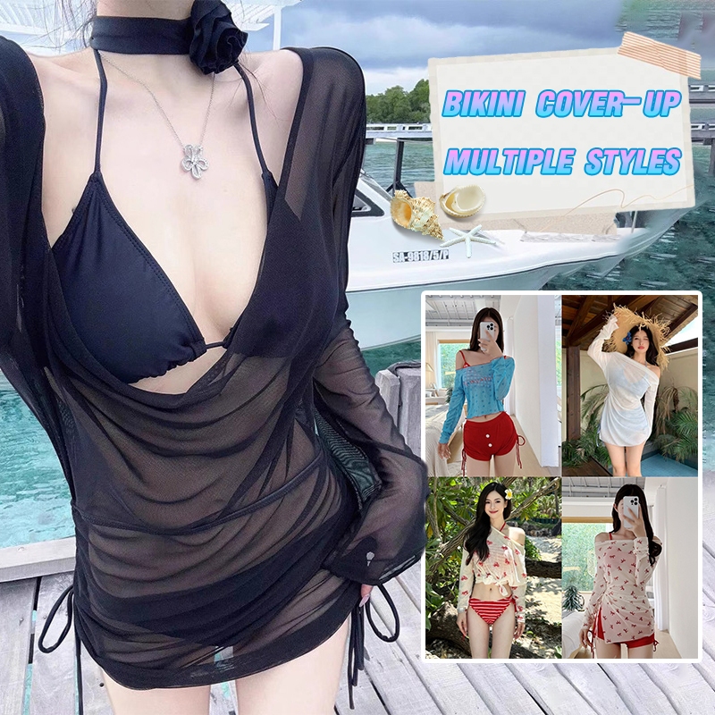 ชุดว่ายน้ำ bikini ชุดคลุมแขนยาว เซ็ต 3 ชิ้น เซ็กซี่ สไตล์เรโทร ins ชายหาด มีหลายแบบให้เลือก
