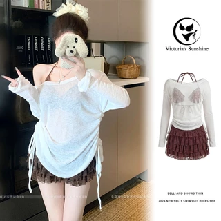 Victoria's Sunshine ชุดว่ายน้ำ bikini บิกินี่+ผ้าคลุม 3 ชิ้น เว้าหลัง เที่ยวทะเล#1140