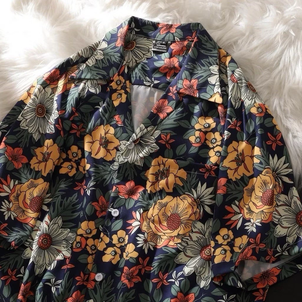 เสื้อเชิ้ตลายดอกวินเทจ แขนสั้น คอปก thumbnail 4