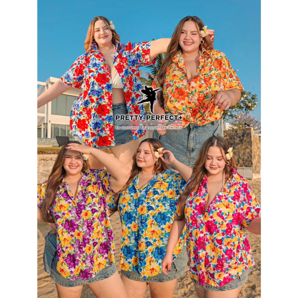 เสื้อเชิ้ตไซส์ใหญ่ อก 38-66 นิ้ว ลายดอกต้อนรับเทศกาลสงกรานต์ ใส่ได้ทั้งผู้ชายและผู้หญิง พลัสไซส์ ไซส์ใหญ่