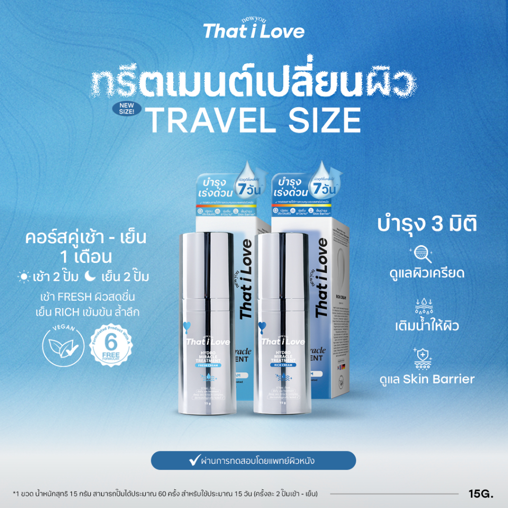 New!! [Travel Size] ฟูลคอร์ส = 1 เดือน  #ทรีตเมนต์เปลี่ยนผิว 3 มิติ | Hydro Miracle Treatment สูตร Fresh & Rich