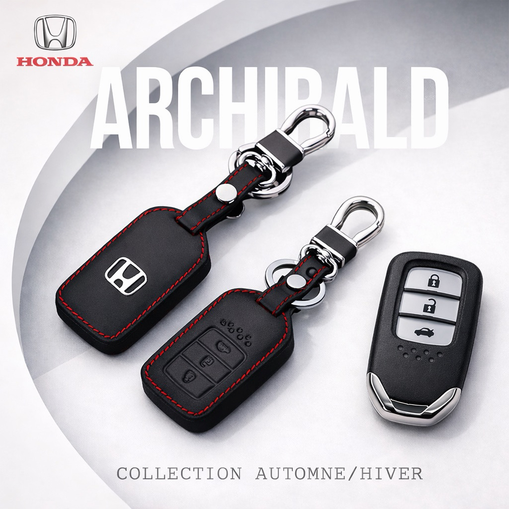 ซองหนังแท้ ใส่กุญแจรีโมทรถยนต์ รุ่นหนังกลับ Honda Accord All New City Smart Key 3 ปุ่ม