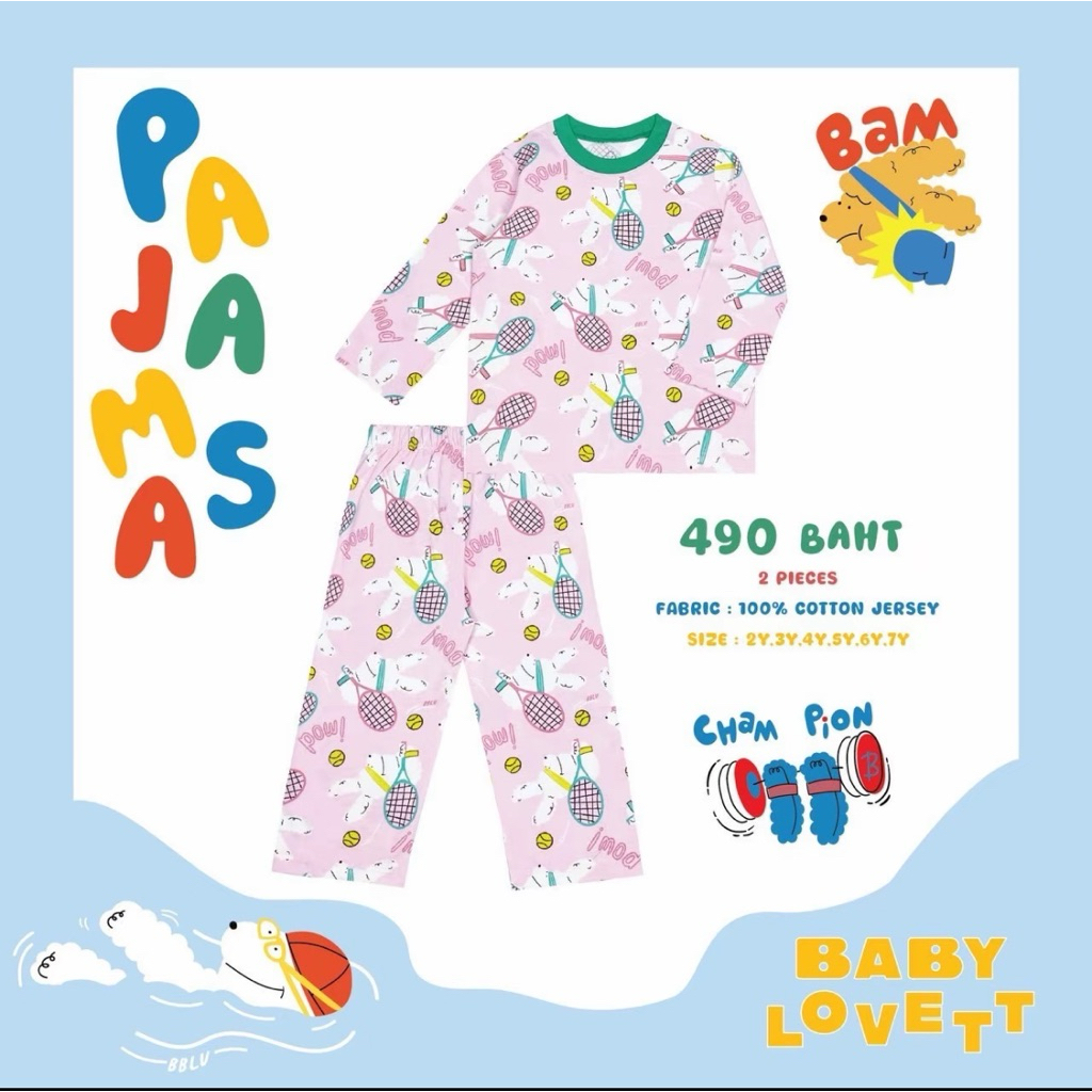 (New ต่ำกว่าแบรนด์!) Baby Lovett : Sport Lovett - ชุดนอนคอกลมสีชมพู / 4Y