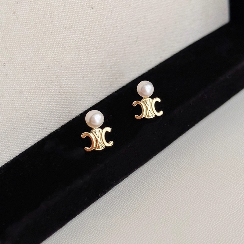 ต่างหู เงินS925 สีทองมุก 1คู่ (รหัสS69)