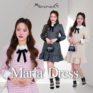 FW76 Maria Dress Caramel Pink Black ชุดเดรสแขนยาวผ้าทวิตทั้ง…