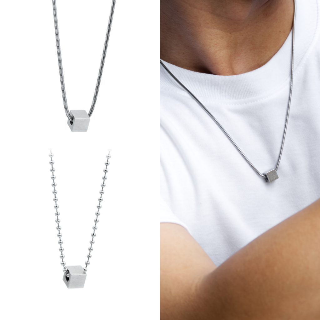 MLS | So cube สร้อยคอสแตนเลส จี้เหลี่ยม (เลือกสร้อยได้2ลาย)