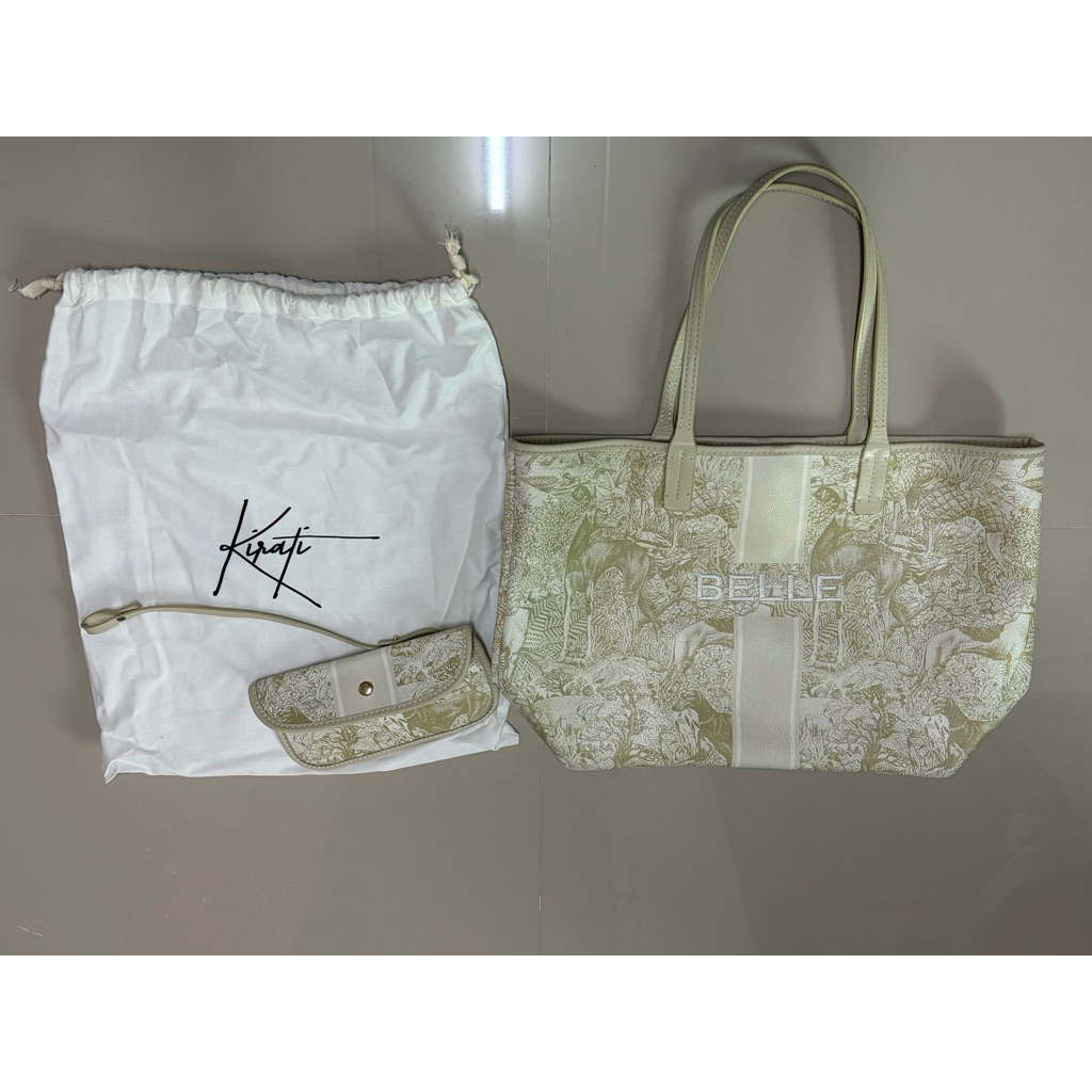 ส่งต่อกระเป๋า Kirati bags แบรนด์ Ig กระเป๋าหนัง สีครีม ใบใหญ่ มีกระเป๋าลูก ใส่ไอแพด ใส่Labtop อุปกรณ