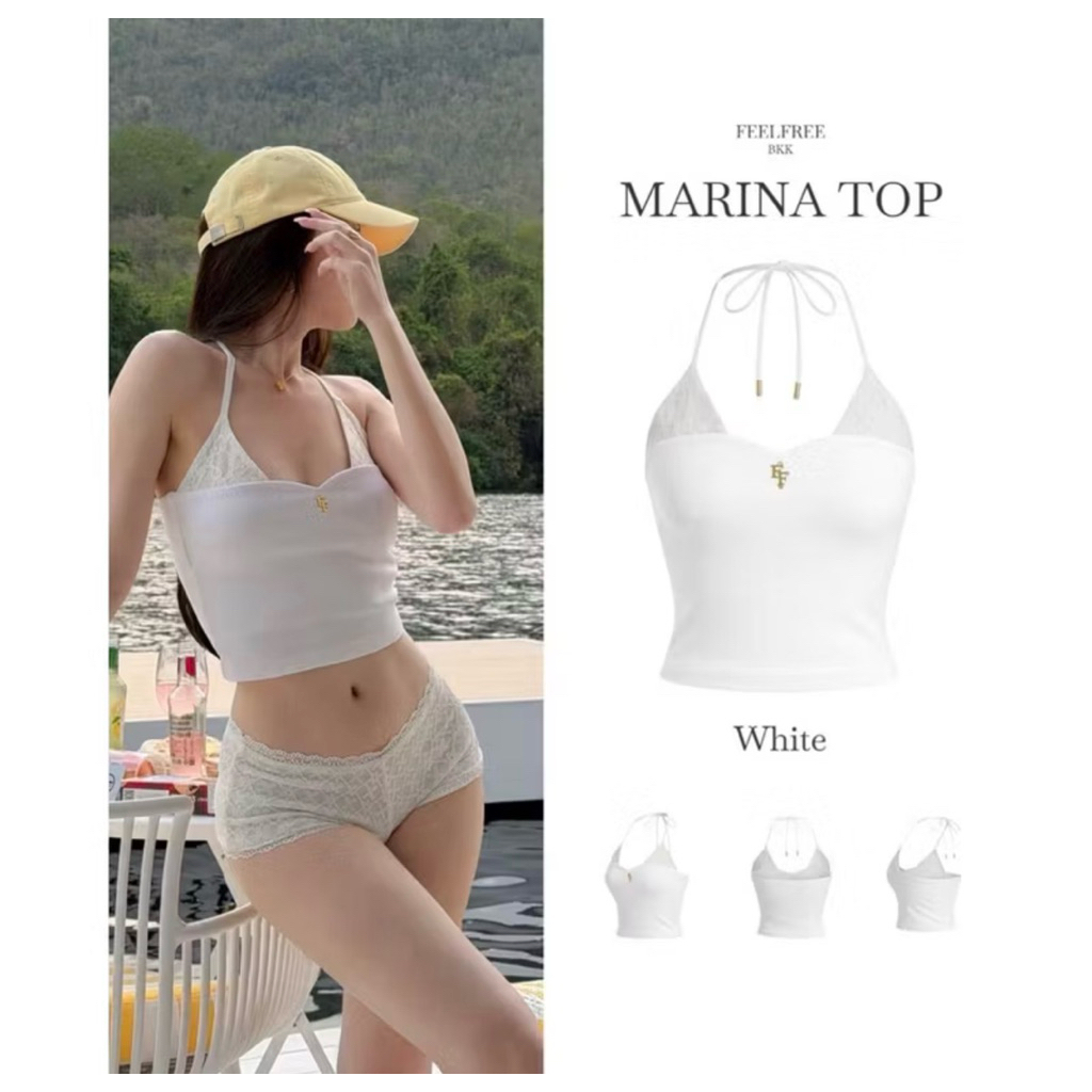 Marina Top เกาะอกผูกคอ ผ้าหนาพรีเมียม มือ 1 ไซร้ M พร้อมส่ง💯