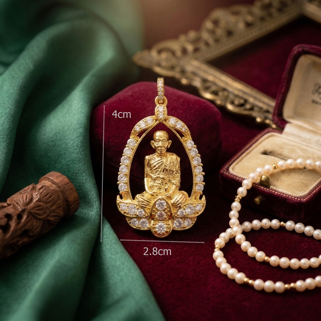 จี้พระ ประดับเพชรสวิส พระมงคล งานดีไซน์ประณีต กรอบใบโพธิ์ล้อมพลอยสีสันสดใส A3-P213