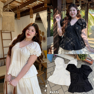 /NT/ เสื้อคอวีแขนตุ๊กตา ไซส์อก38-50 ทรงชายระบาย สีเบสิค แมทช…