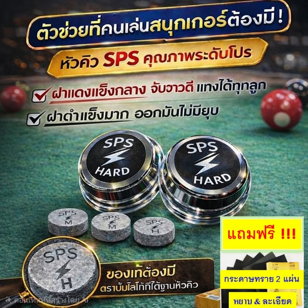 หัวคิว SPS ฝาดำ ราคาต่อ 1 หัว ระดับแข็ง เหมาะสำหรับการแทงหนักจับขาวดี แป๊กไม่มีแตก แถมกระดาษทราย 2 แผ่น ต่อ 1 คำสั่งซื้อ