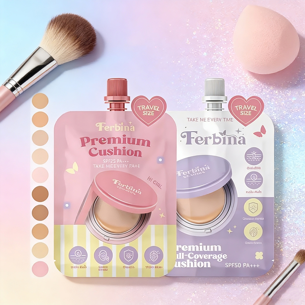 Ferbina cushion คุชชั่นเฟอบีน่าแบบซอง ซองชมพูและซองม่วง