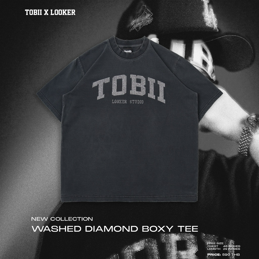 เสื้อยืด LOOKER x TOBII — WASHED DIAMOND BOXY TEE