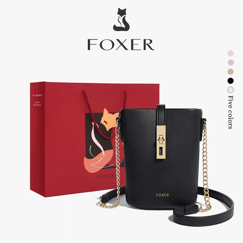 FOXER กระเป๋าสะพายข้างทรงถังแฟชั่น งานโซ่ สีไม่ลอก เหมาะสำหรับผู้หญิง